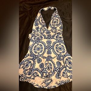 SHEIN White Halter Dress with Blue Floral Print new